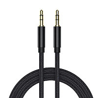 Кабель jack 3.5mm (AUX), папа-папа, 1 метр, ткань, черный 556281