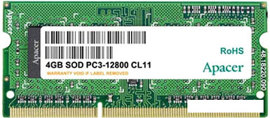 Оперативная память Apacer 4GB DDR3 SO-DIMM PC3-12800 [AS04GFA60CATBGJ]