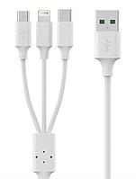 Универсальный зарядный кабель 3-в-1 USB Type-C - Lightning - MicroUSB, 2А, 1 метр, белый 556297
