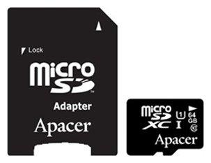 Карта памяти Apacer microSDXC (Class 10) 64GB + адаптер [AP64GMCSX10U1-R] - фото 1 - id-p197730796