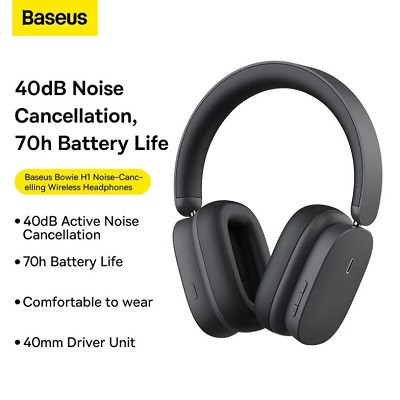 Наушники Baseus Bowie H1 Noise-Cancelling Wireless Headphones Gray (NGTW230013) черный - фото 6 - id-p197758359