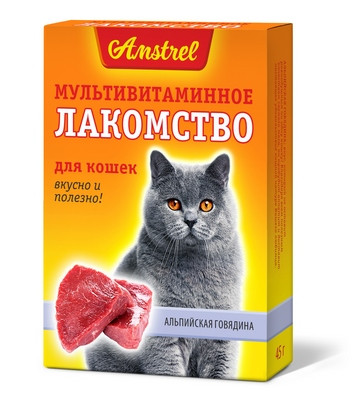 Мультивитаминное лакомство Amstrel для кошек со вкусом альпийской говядины