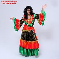 Русский костюм женский"Цыганка"красно-зеленая,блузка,юбка,косынка,парик,р-р48-50 рост170