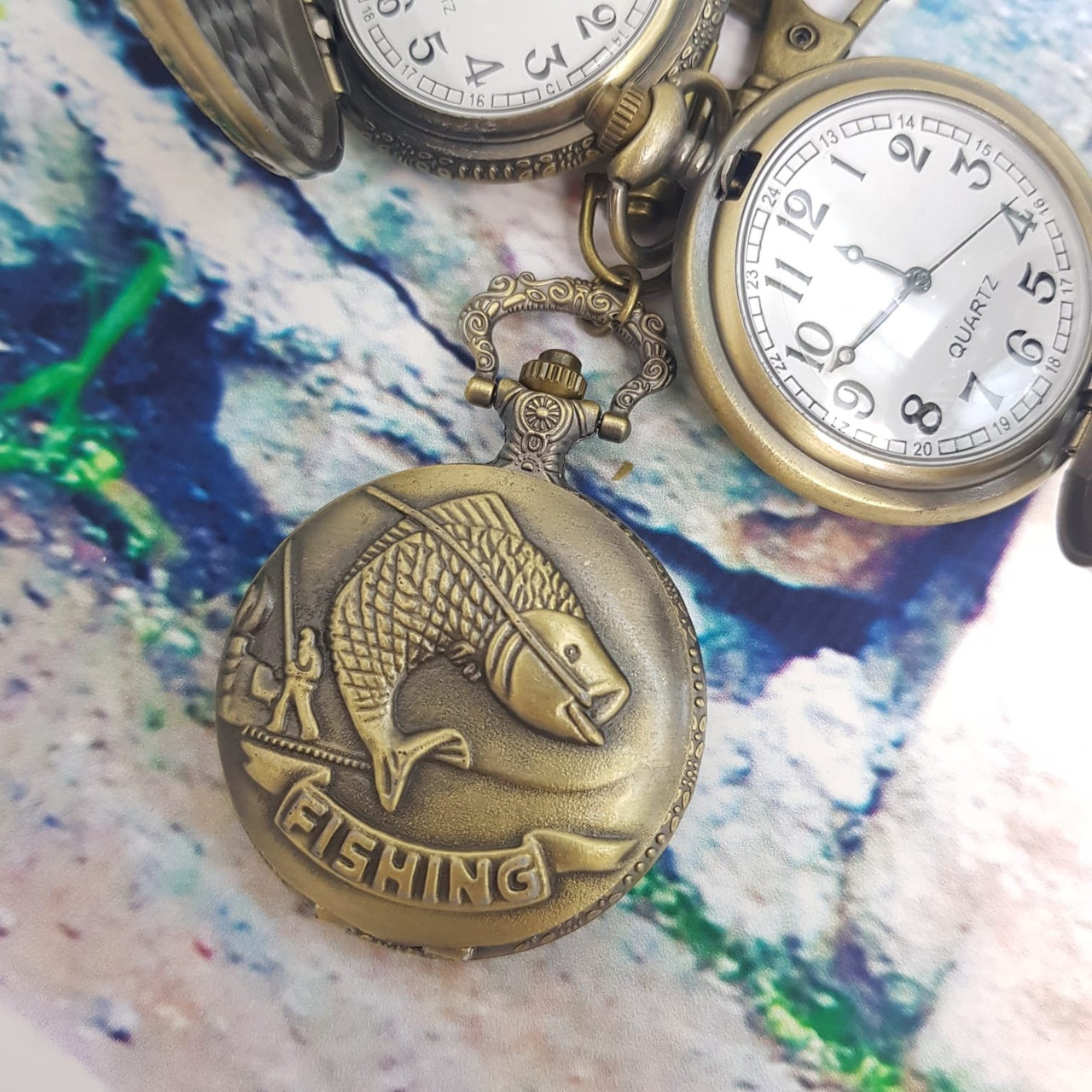 Карманные часы с цепочкой и карабином Рыбалка - фото 1 - id-p197761177