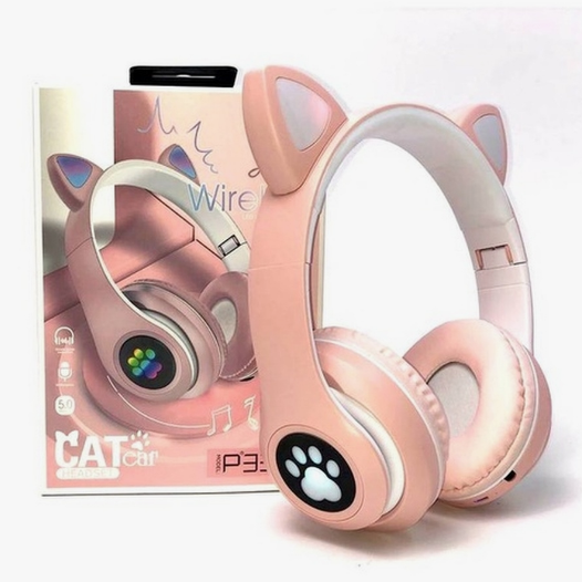 Детские беспроводные наушники со светящимися ушами  Wireless Cat Ear Headset. Розовые