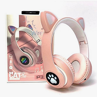 Детские беспроводные наушники со светящимися ушами Wireless Cat Ear Headset. Розовые