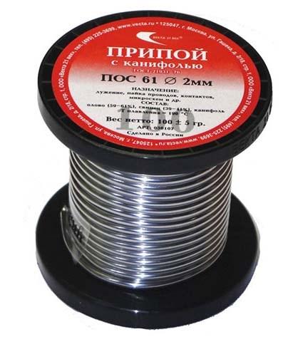 Припой оловянно-свинцовый с канифолью Векта 21 век ПОС 61 d2мм, 100 гр.