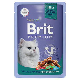 "Brit" Premium Пауч для взрослых стерилизованных кошек утка с яблоками в желе 85г