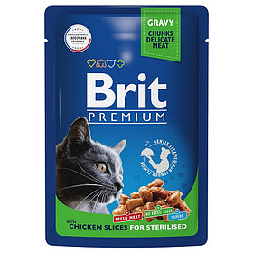 "Brit" Premium Пауч для взрослых стерилизованных кошек с цыпленком в соусе 85г