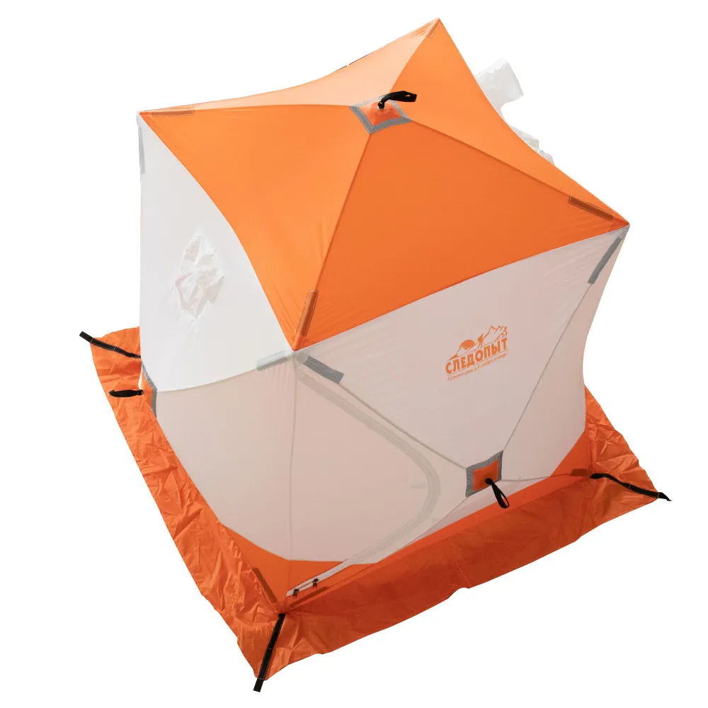 Зимняя палатка куб для рыбалки СЛЕДОПЫТ 1,8 х1,8 м, Oxford 210D PU 1000, 3-местная, цв. бело-оранж. - фото 2 - id-p191520256