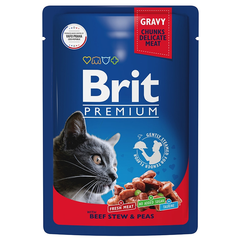 "Brit" Premium Пауч для взрослых кошек с говядиной и горошком в соусе 85г - фото 1 - id-p197802273