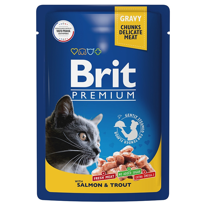 "Brit" Premium Пауч для взрослых кошек с лососем и форелью в соусе 85г - фото 1 - id-p197803072
