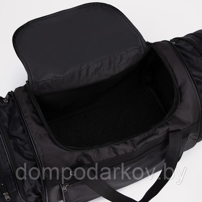 Сумка дорожная на молнии, с увеличением, 3 наружных кармана, длинный ремень, цвет чёрный - фото 4 - id-p197806684