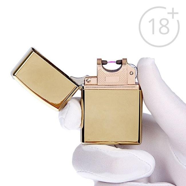 Импульсно-дуговая зажигалка USB золото - фото 1 - id-p197815016