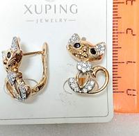 Серьги Xuping со стразами Кошечка 71801 195 красивые золотистые бижутерия Ксюпинг