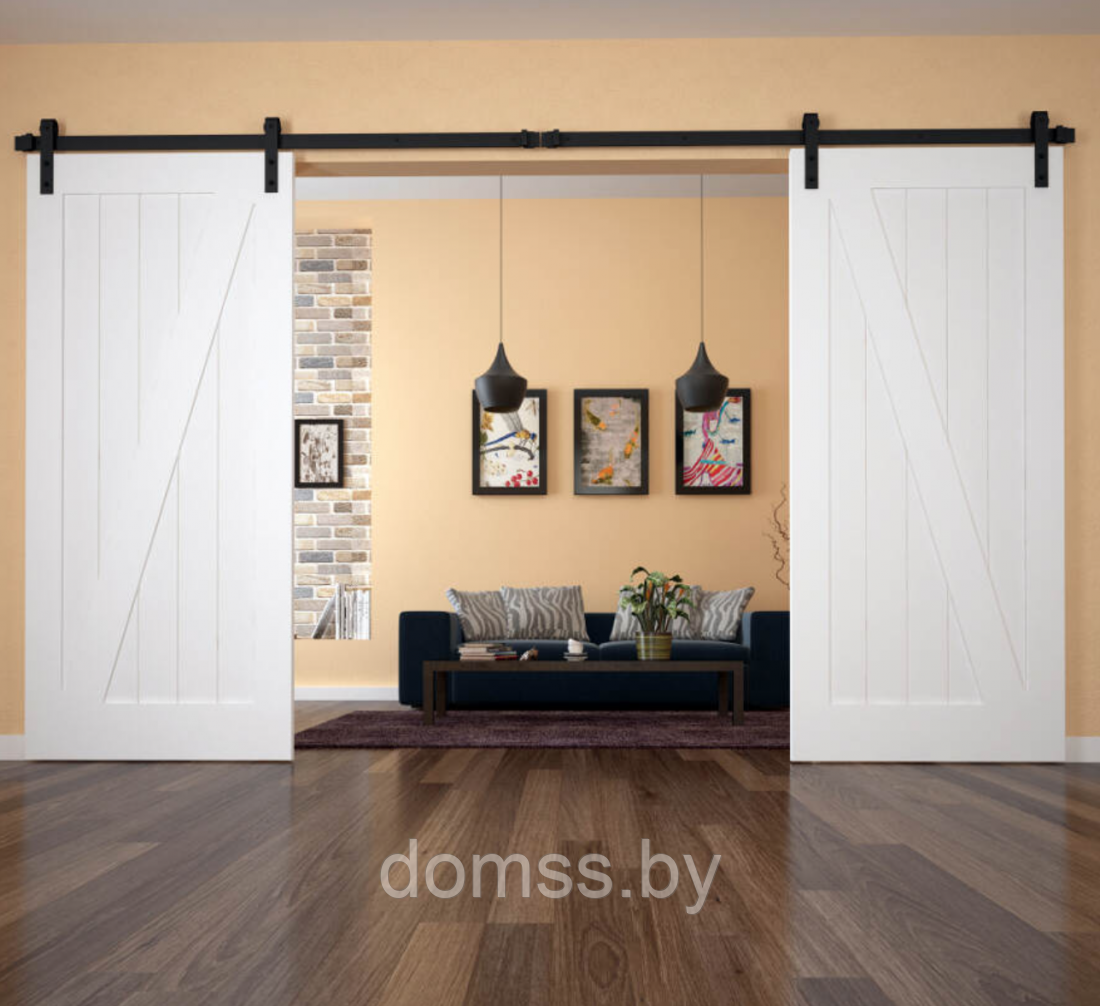 Механизм для двойной раздвижной двери Loft BDHA01 матовый черный с направляющей 2+2 метра - фото 1 - id-p197838577