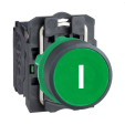 Кнопка, пластик, скрытый, зеленый, Ø22, пружинный возврат, с маркировкой I, 1 НО