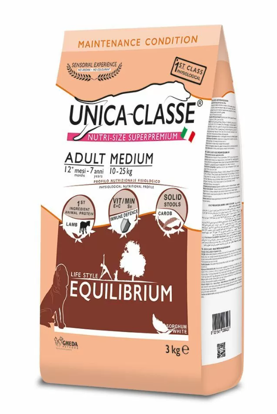 Сухой корм для собак Unica Classe Adult Medium Equilibrium для собак средних пород с ягненком 12 кг.(Италия)