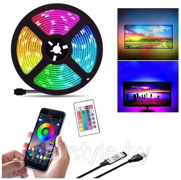 Управление с телефона! Светодиодная лента LED STRIP RGB - 5 метров с пультом (Цветная) USB - фото 3 - id-p197861873