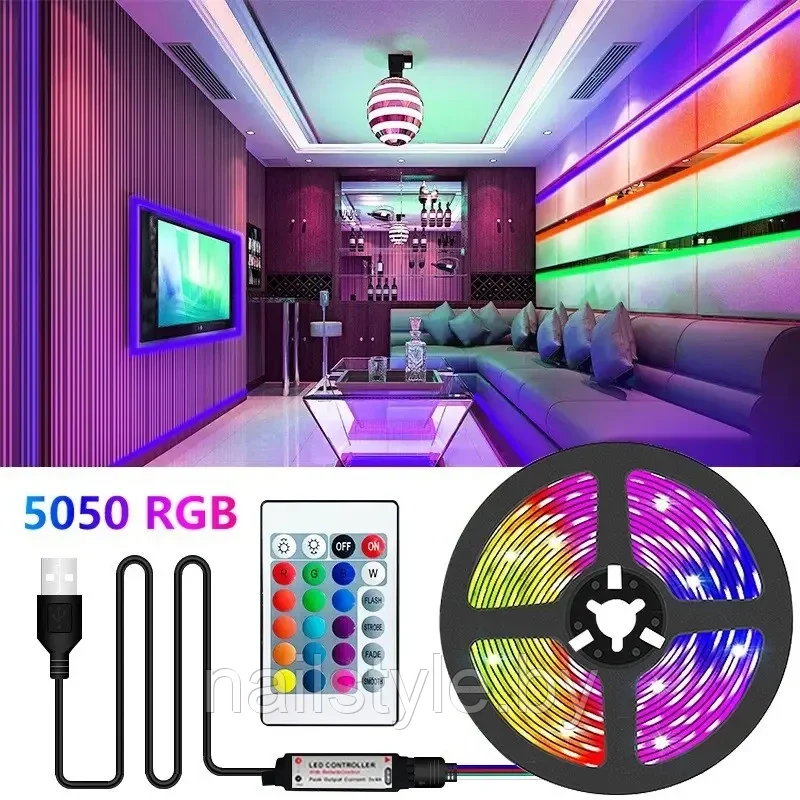 Управление с телефона! Светодиодная лента LED STRIP RGB - 5 метров с пультом (Цветная) USB - фото 4 - id-p197861873