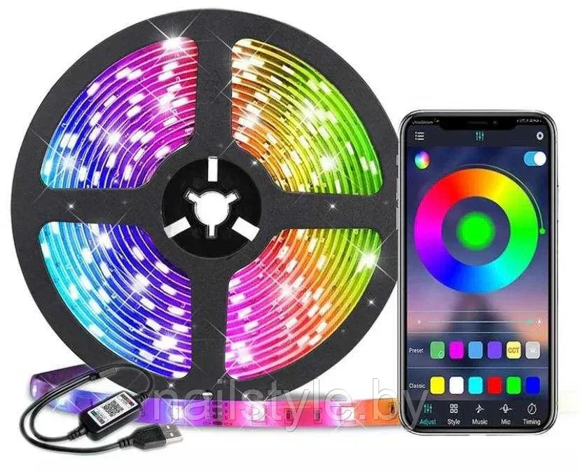 Управление с телефона! Светодиодная лента LED STRIP RGB - 5 метров с пультом (Цветная) USB - фото 6 - id-p197861873