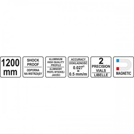 Уровень алюминиевый с ручкой 2 глазка 1200мм с магнитом (бытовой) YT-30064, фото 2