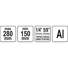 Опорный алюминиевый штатив 150-280мм., 1/4", 5/8" "Yato" YT-30471, фото 3