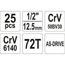 Набор инструмента 1/2" (25пр.) CrV "Yato" YT-38741, фото 3