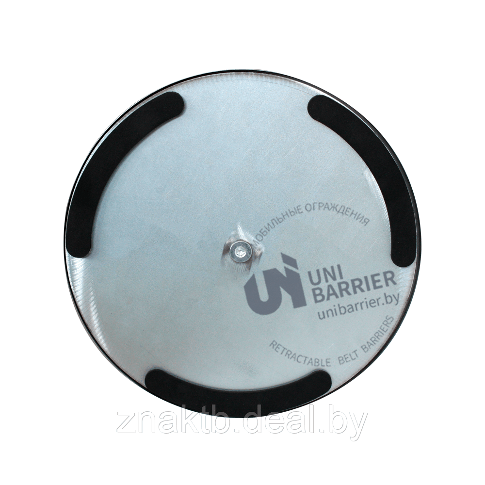 Стойка ограждения UniPro-320 серебристая зеркальная основание тонкое черно-желтая лента - фото 3 - id-p197878123