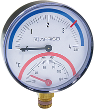 Термоманометр ТМ80, 1/2", 0 - 4 бар, 20-120 С°, радиальный. AFRISO 63337