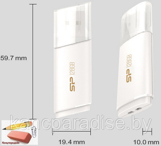 Флеш-накопитель Silicon Power (USB Flash Drive), 64 Gb, UFD 3.0, Blaze B06, White, арт.SP064GBUF3B06 - фото 2 - id-p197895699