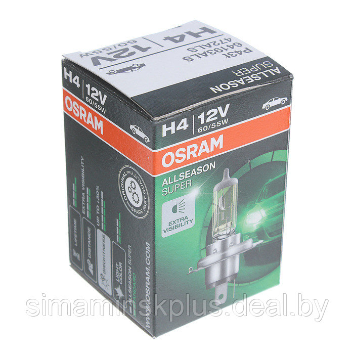 Лампа автомобильная Osram Allseason, H4, 12 В, 60/55 Вт, P43t - фото 2 - id-p197897791