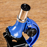 Микроскоп, кратность увеличения 600х, 300х, 100х, с подсветкой, 2АА, синий, фото 5