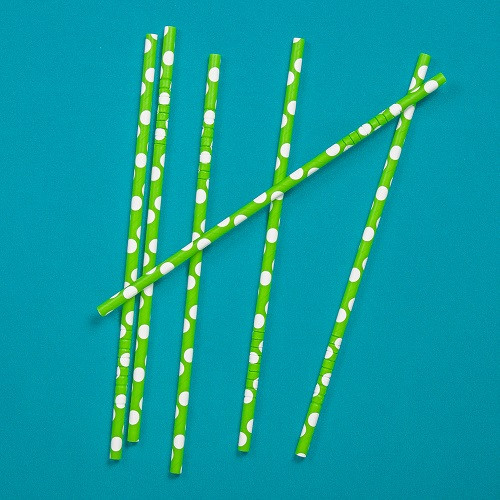 Китай (Трубочки) Трубочки кокт. 0,6*23 см. 25 шт/уп. бумажные, с изгибом, зеленые с белыми шарами /1/40/