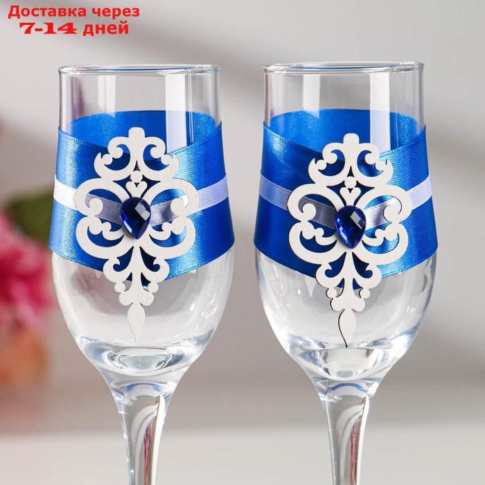 Набор свадебных бокалов "Прага", ручной работы, белый-синий, 6х6х20,5 см, 2 шт. - фото 6 - id-p197863585