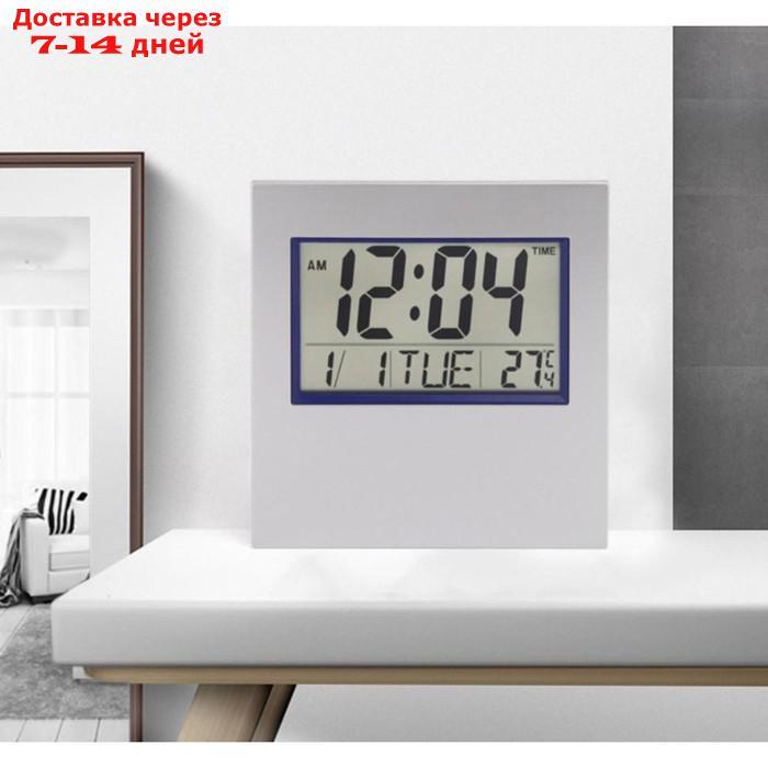 Часы настенные электронные с календарем и термометром 17.5х19 см - фото 2 - id-p197862707