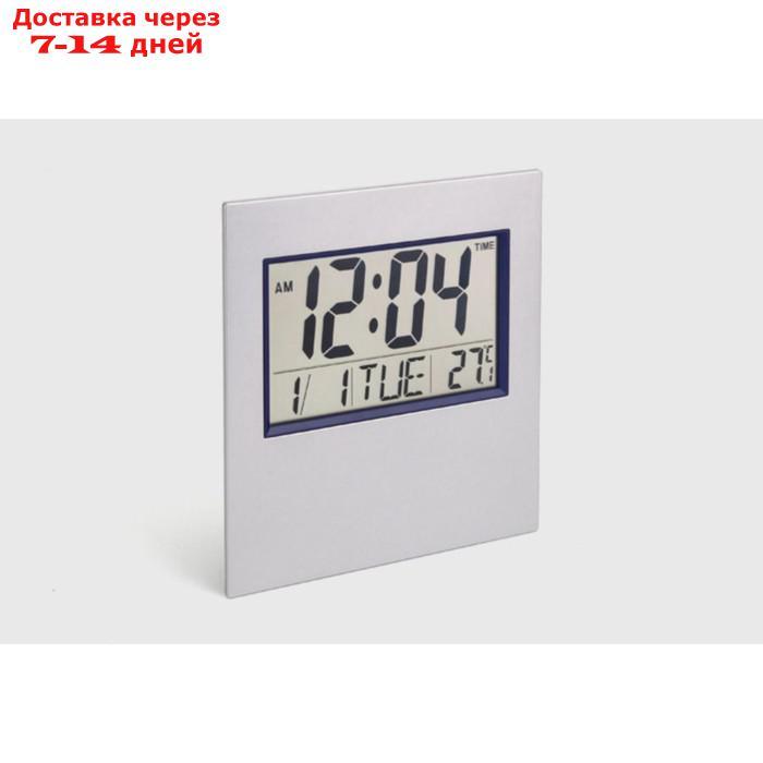 Часы настенные электронные с календарем и термометром 17.5х19 см - фото 3 - id-p197862707