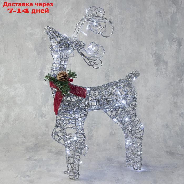 Фигура "Олень кучерявые рога серебряный" 60х30х12 см, 40 LED, 220V, БЕЛЫЙ,