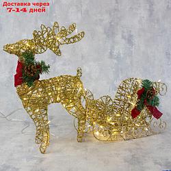 Фигура "Олень с санями золотой" Олень:50 см, 40 LED, Сани:25х40х16 см, 30 LED, 220V, Т/БЕЛЫЙ