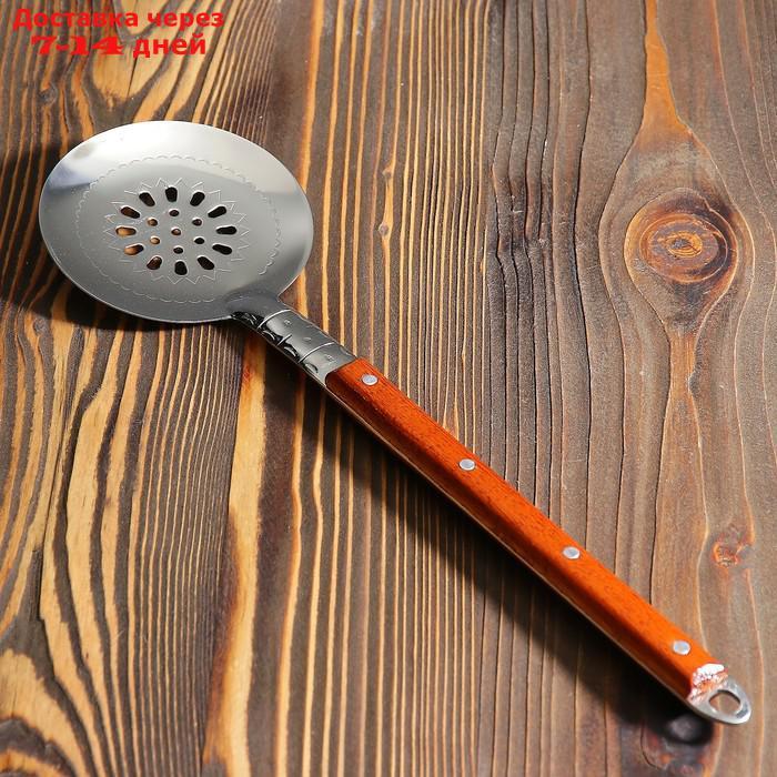 Шумовка для казана узбекская 40см, с деревянной ручкой - фото 1 - id-p197866334