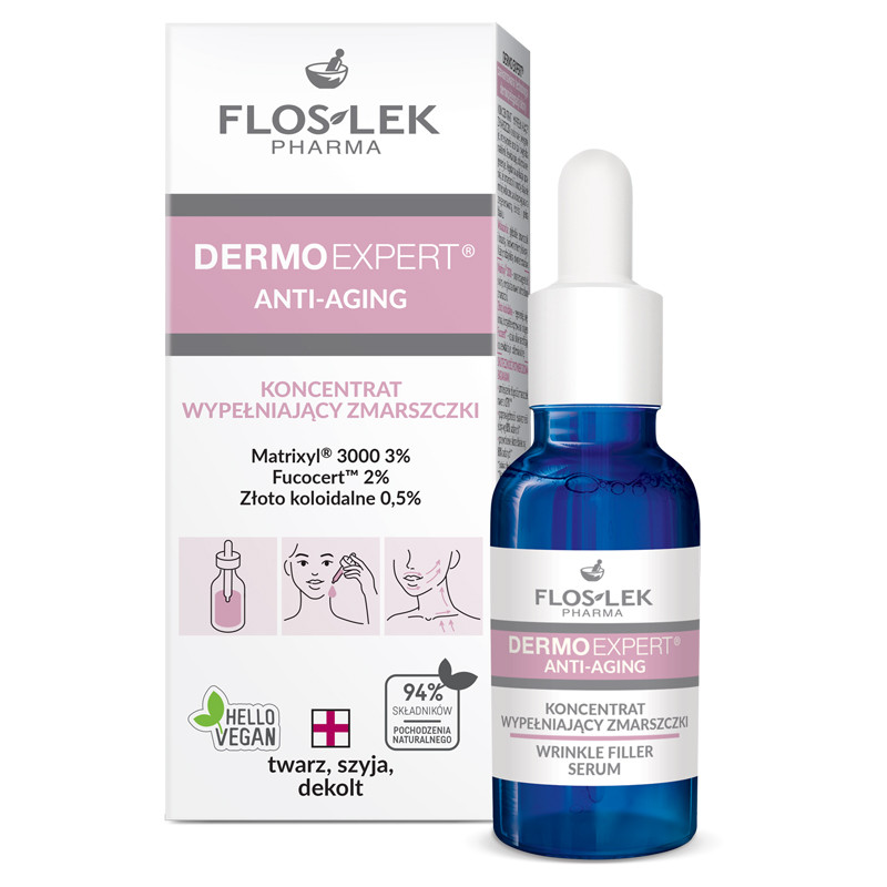 Сыворотка от морщин для лица, шеи и декольте Floslek Pharma DermoExpert Wrinkle Filler Serum, 30 мл - фото 1 - id-p197931205