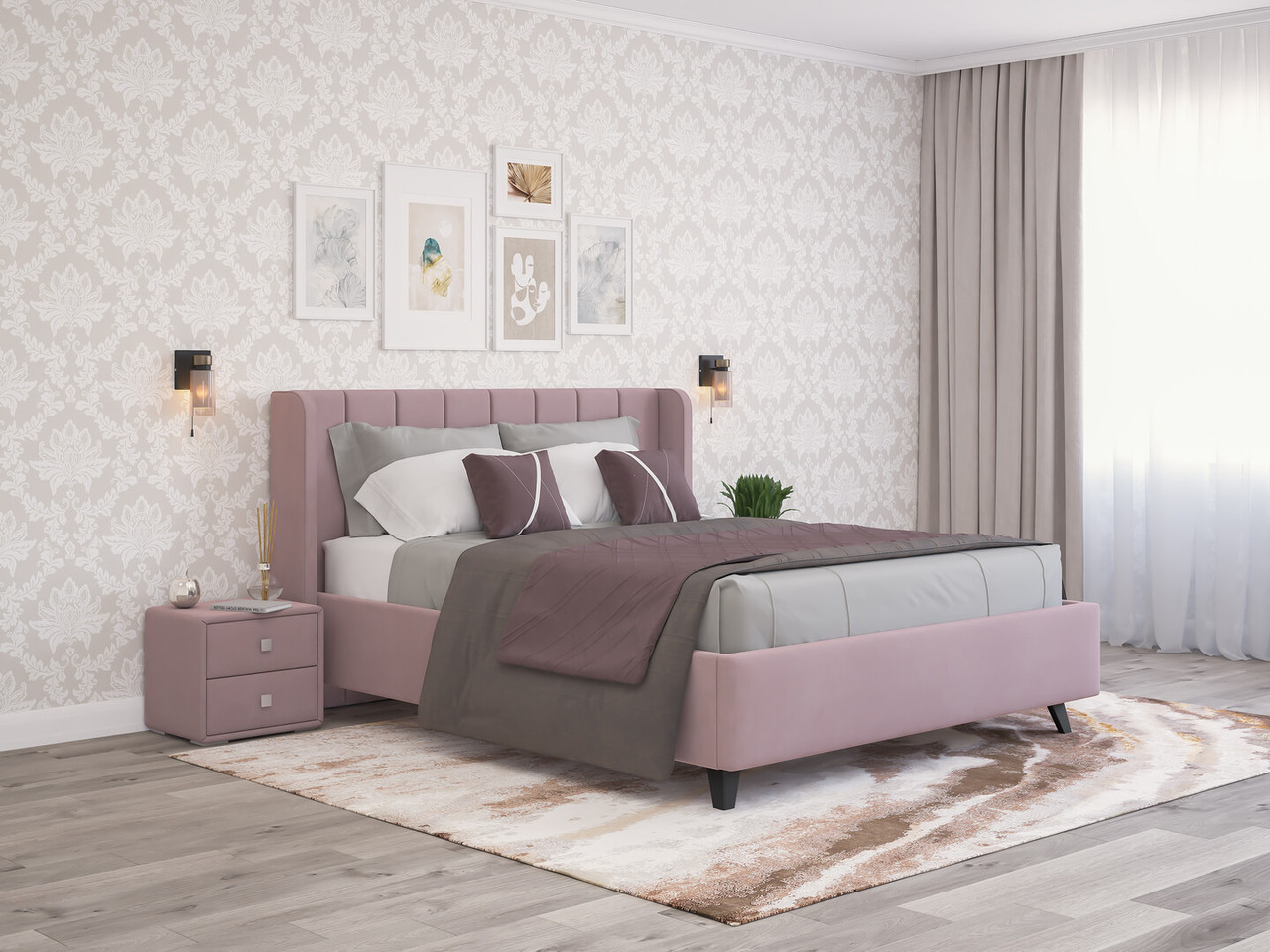 Кровать Виола 180х200 (микровелюр розовый) - фото 2 - id-p197955178