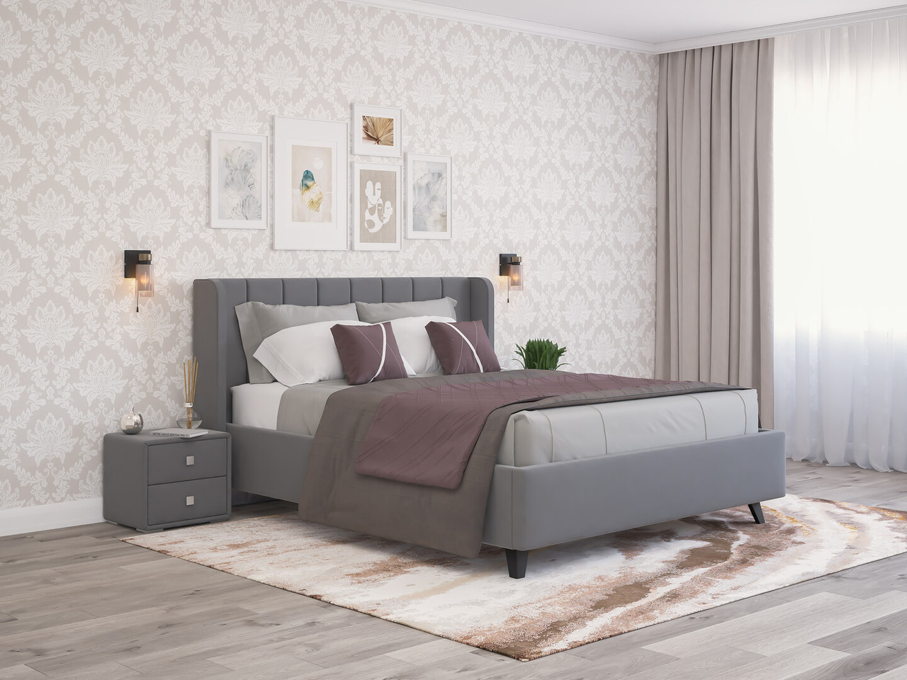 Кровать Виола 180х200 (микровелюр серый) - фото 2 - id-p197955180