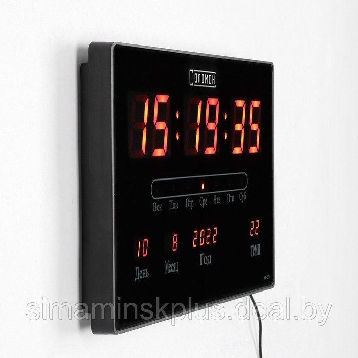 Часы электронные настенные, будильник, календарь, термометр, 20 х 3 х 33 см, красные - фото 3 - id-p198003213