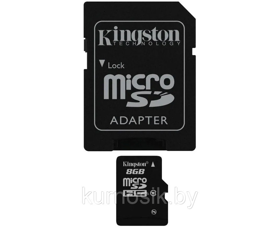 Карта памяти MicroSD 8 Gb Kingston 10 class с переходником (адаптер) - фото 4 - id-p198026275