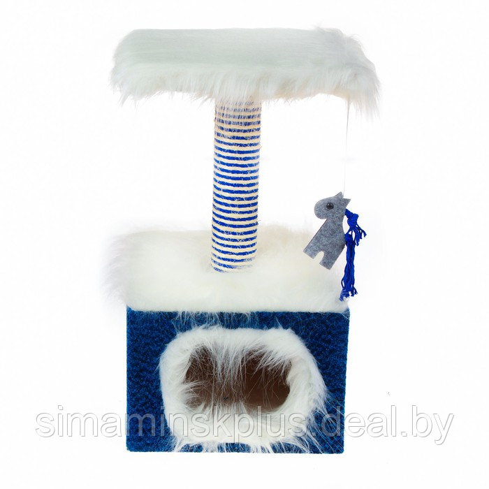 Домик маленький для кошек, мех/велюр, 34 х 34 х 60 см, синий - фото 2 - id-p198027771