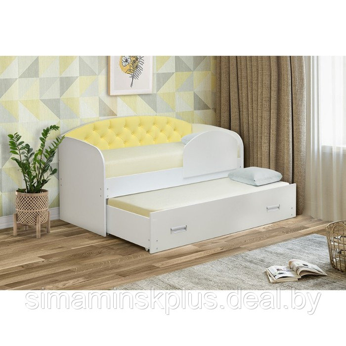 Кровать выдвижная с мягкой спинкой и с бортом, 800 × 1900 мм, цвет белый / велюр 338 - фото 1 - id-p198028561
