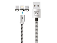 EX-K-789 Кабель 3в1 USB - microUSB/8 Pin/TYPE-C 1М 2.1A Magnetic круглый нейлон серебро EXPLOYD