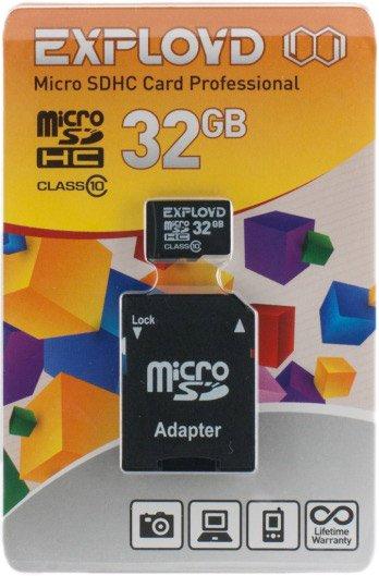 MicroSDHC 32GB Class10 + адаптер SD Карта памяти EXPLOYD - фото 2 - id-p167705456