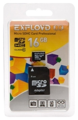 MicroSDHC 16GB Class10 + адаптер SD Карта памяти EXPLOYD - фото 1 - id-p167705799